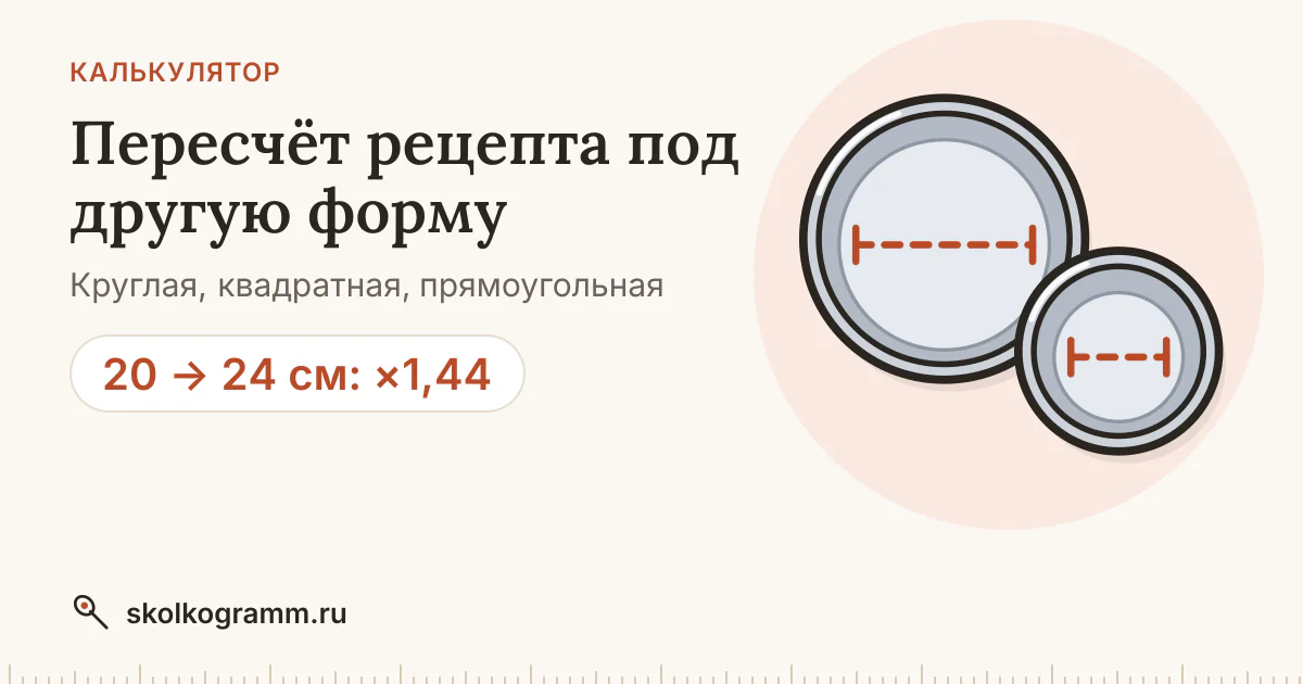 Пересчёт рецепта на другую форму: с 20 на 24 см и любые размеры