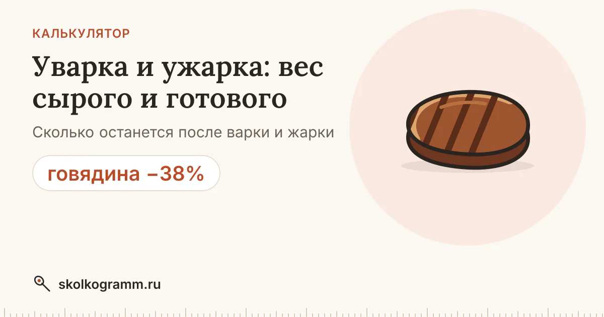 Уварка и ужарка мяса и овощей: калькулятор веса