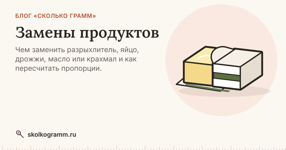Замены продуктов: разрыхлитель, яйца, масло, крахмал