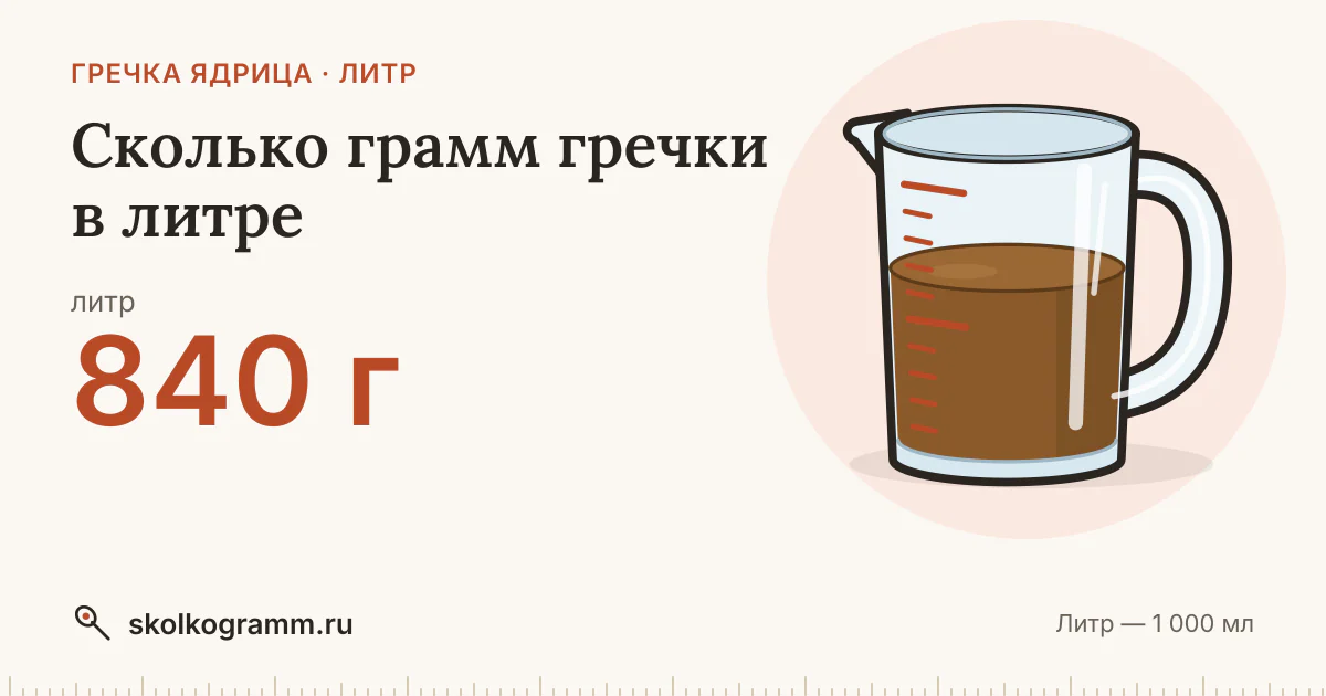 Сколько грамм гречки в литре? Ответ и как отмерить без весов