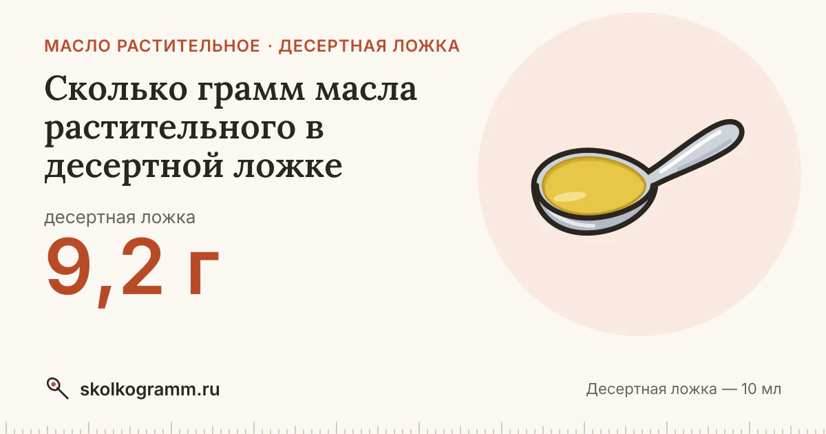 Сколько грамм масла растительного в десертной ложке