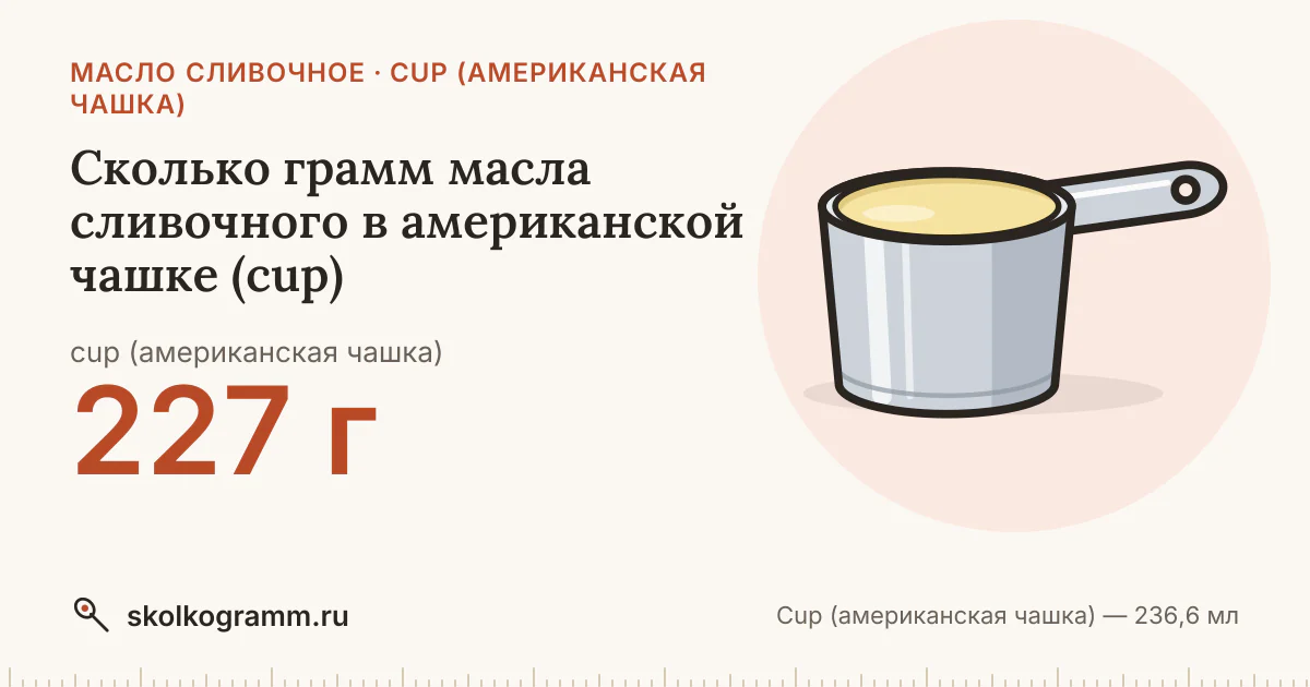 Сколько грамм масла сливочного в американской чашке (cup)
